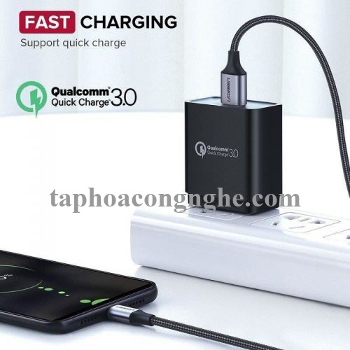 Ugreen 60403 3M QC3.0 màu đen đầu bọc nhôm chống nhiễu cáp Micro sang USB 2.0 sạc và truyền dữ liệu từ máy tính ra điện thoại US290 30060403